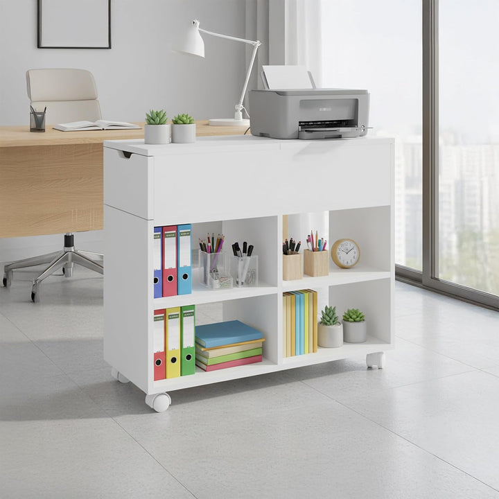Relaxdays Rollcontainer, 5 Fächer, Schublade, HxBxT: 61 x 70 x 30 cm, offen, schmaler Aktenschrank a