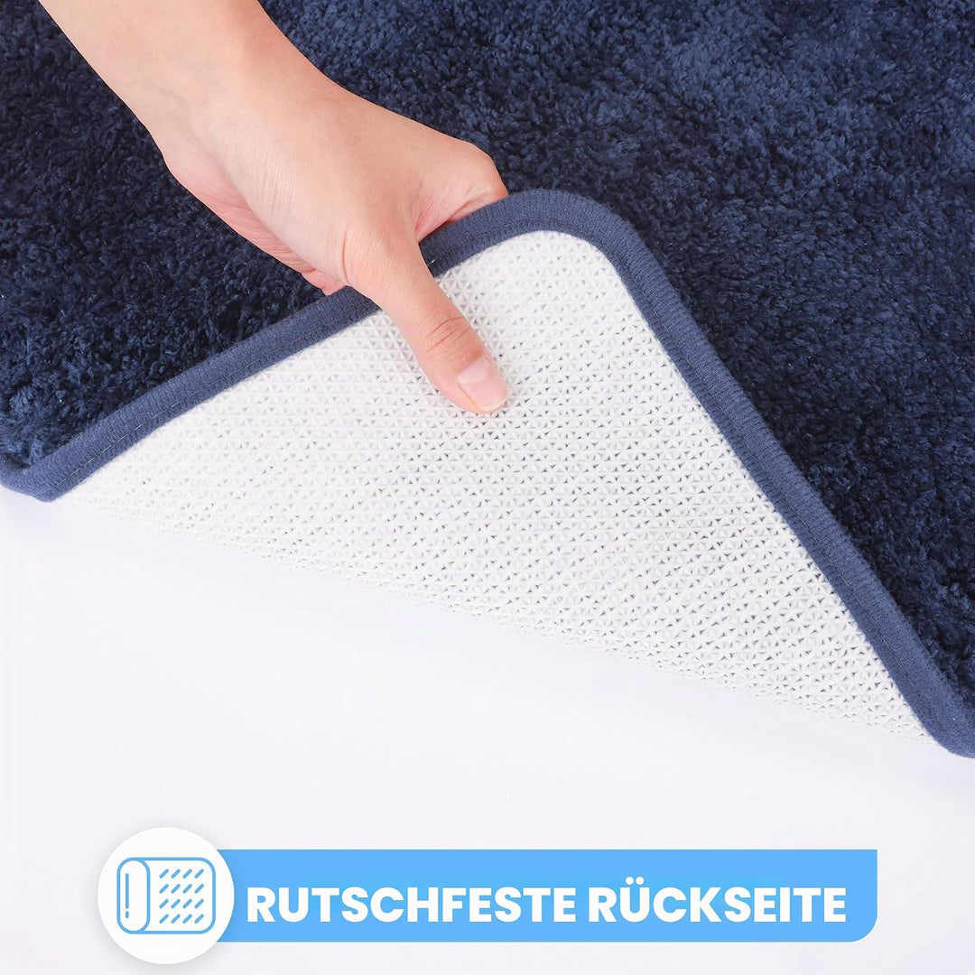 Sentidos Badteppich 67 cm Rund Blau, Hochflor Badvorleger rutschfest &amp; wasserabsorbierend, maschinen