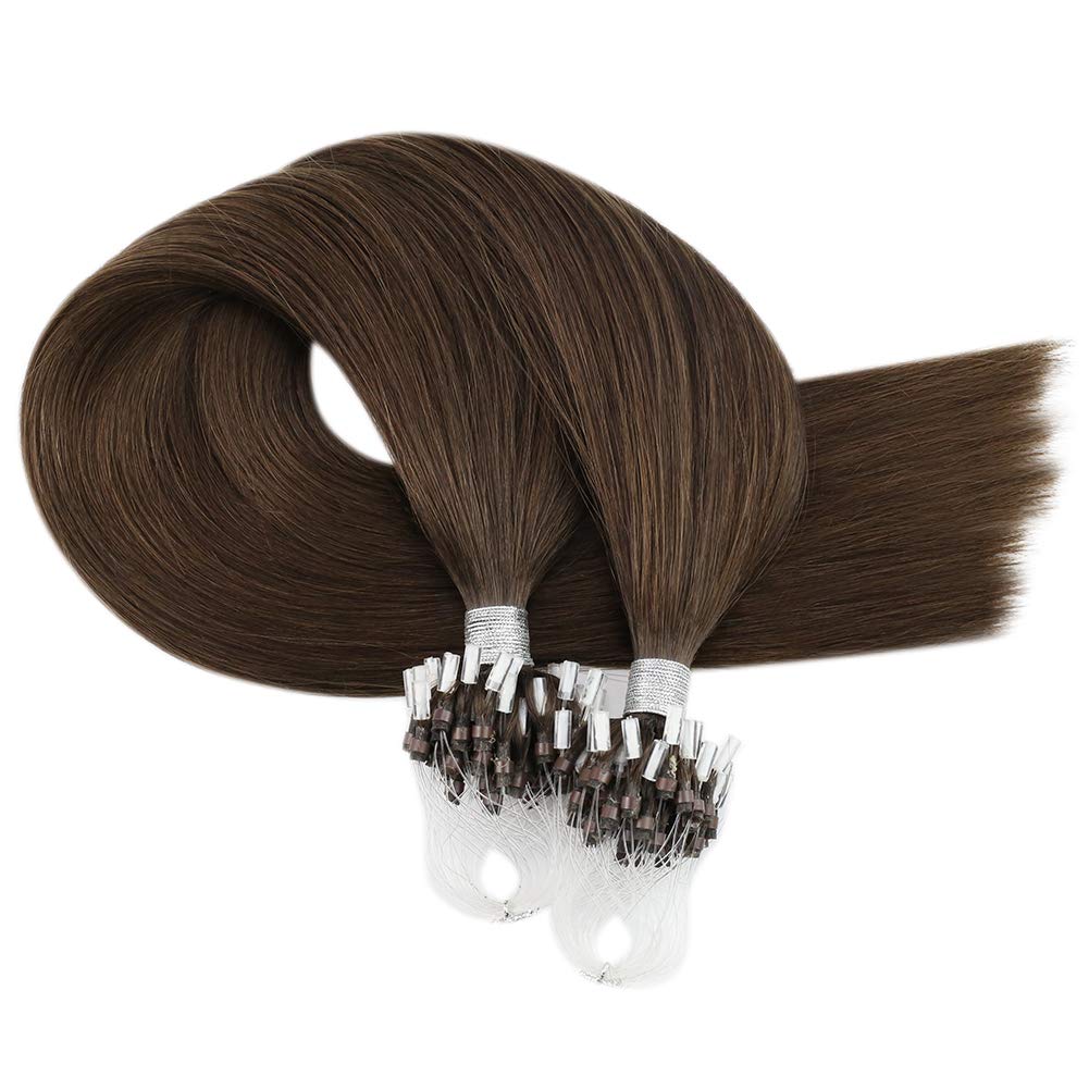 Moresoo Microring Extensions Echthaar Braun 55 cm Haarverlängerung Echthaar Microring Dunkelbraun Un