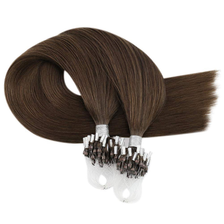 Moresoo Microring Extensions Echthaar Braun 55 cm Haarverlängerung Echthaar Microring Dunkelbraun Un