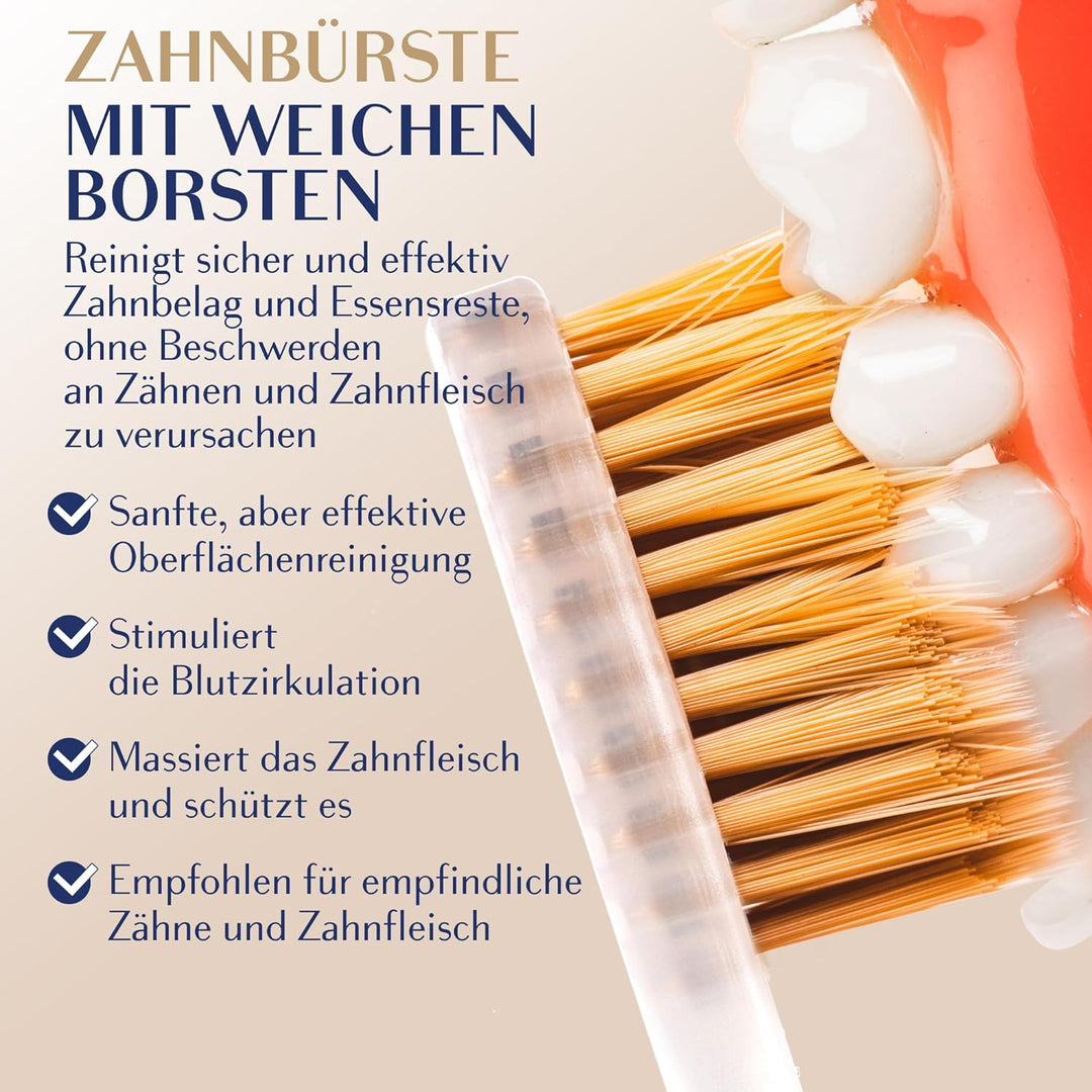 Royal Denta Gold Zahnbürsten mit weichen Borsten 4er-Pack - Doppellänge Borsten für effektive Interd