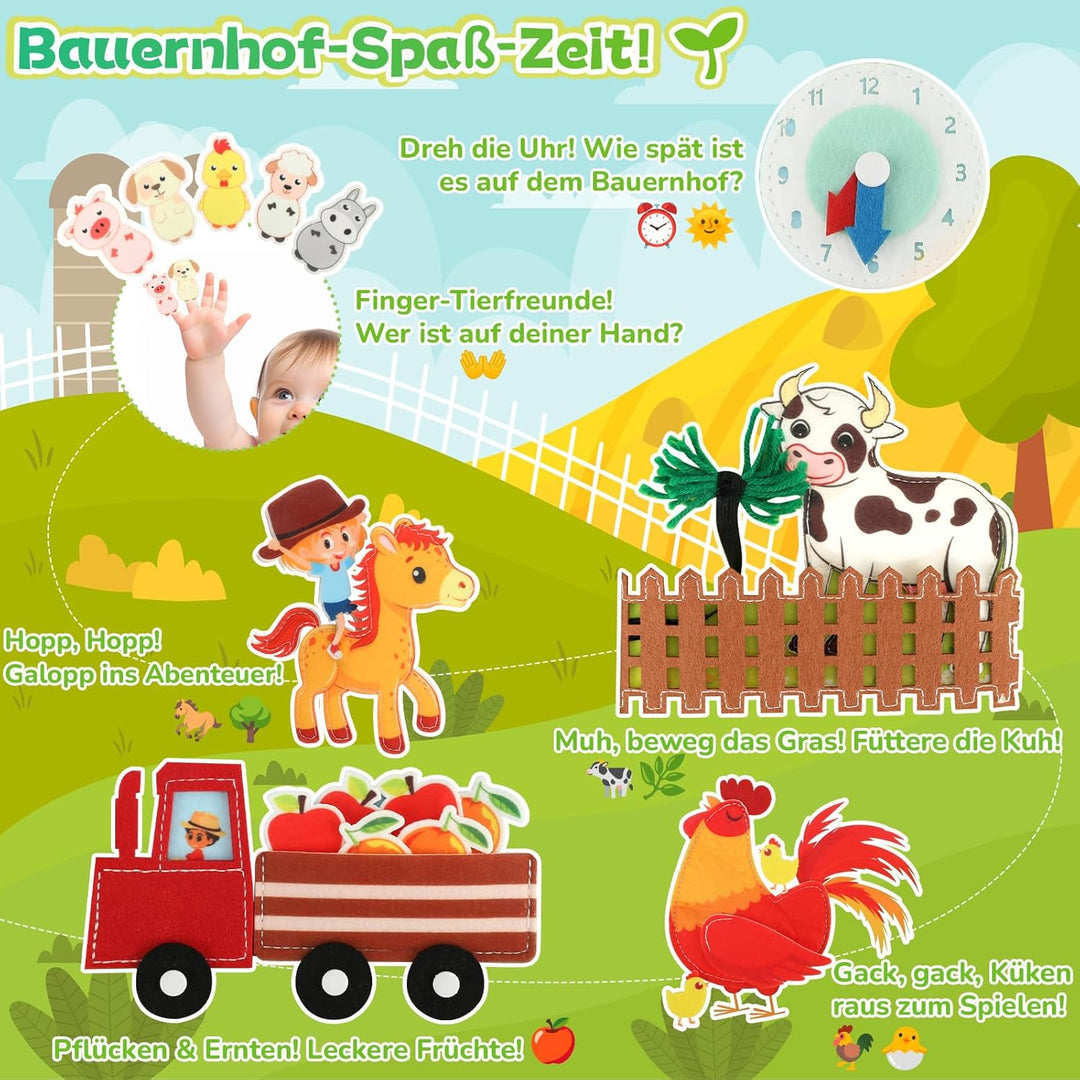 Busy Board ab 2 Jahr Montessori Spielzeug, Bauernhof Quiet Book für unterwegs, Geschenk für Mädchen