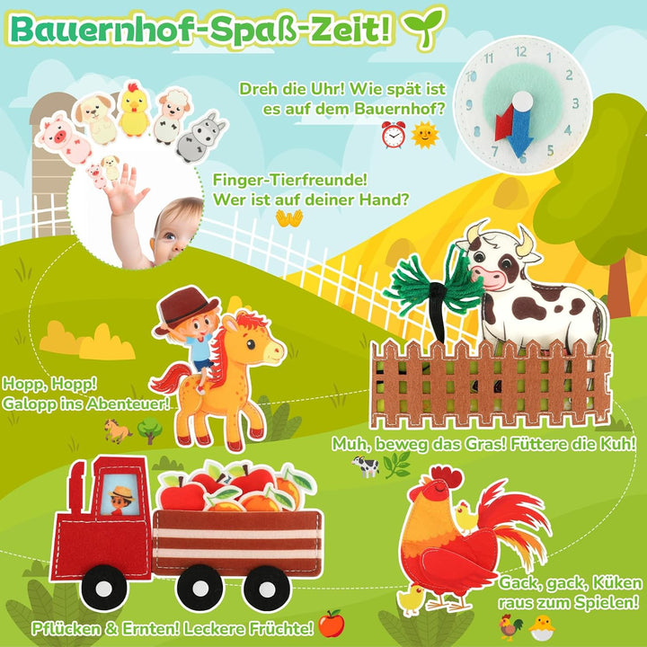 Busy Board ab 2 Jahr Montessori Spielzeug, Bauernhof Quiet Book für unterwegs, Geschenk für Mädchen
