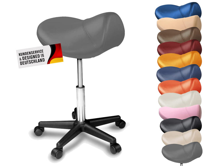 Sattelhocker - Extra breiter Sattelsuhl - Drehhocker Arbeitshocker Rollhocker mit Sattelsitz für Bür