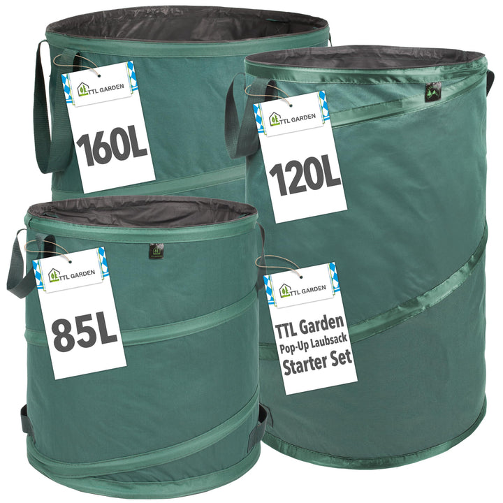 TTL Garden 1x85L 1x120L 1x160L Starter Set Pop Up Gartensack Premium - 220gsm 600D Oxford Gewebe sel
