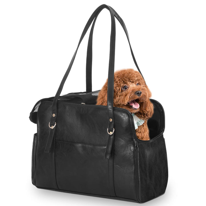 Lasaviin Hundetragetasche, modische Leder-Haustier-Tragetasche mit Taschen, von Fluggesellschaften z