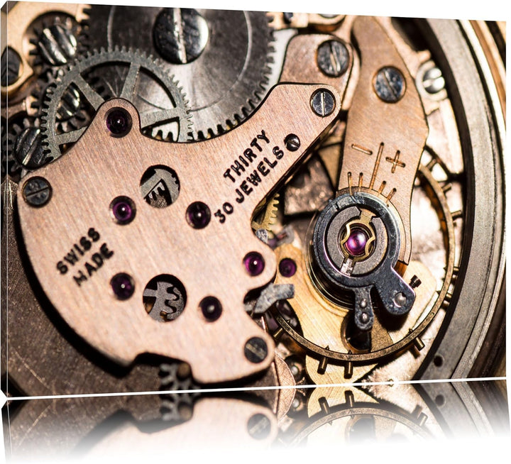 Pixxprint stilvolles Uhrenwerk auf Leinwand, XXL riesige Bilder fertig gerahmt mit Keilrahmen, Kunst