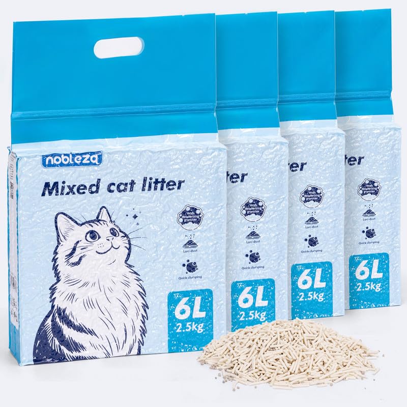 Nobleza Tofu &amp; Bentonit Katzenstreu 10kg (4 x 2.5kg) – Gemischtes Katzenstreu, Schnell klumpend, sta
