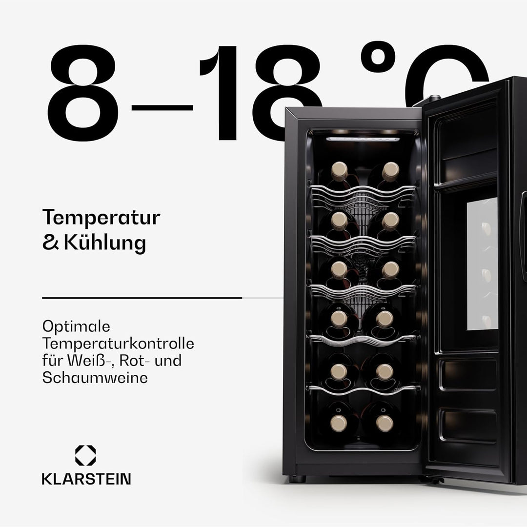 Klarstein Freistehender Weinkühlschrank 1 Zone, Getränkekühlschrank Klein, Kleiner Weinschrank, Wein