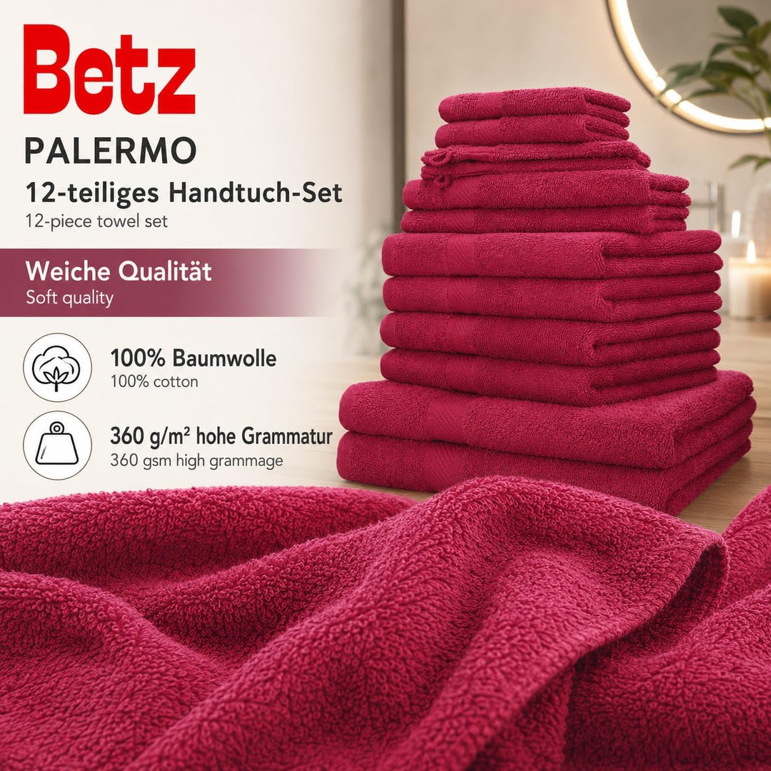 Betz 12-TLG. Handtuch-Set Palermo 100% Baumwolle 2 Liegetücher 4 Handtücher 2 Gästetücher 2 Seiftüch
