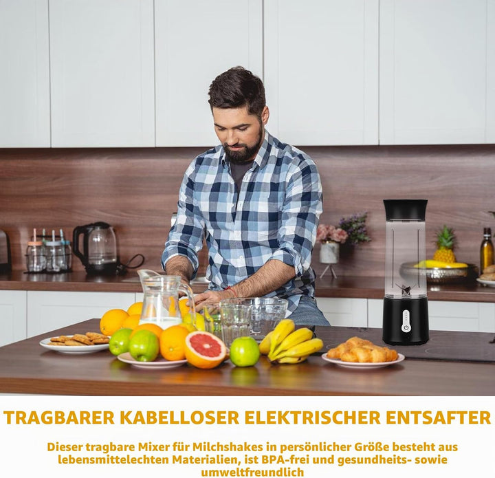 Vegena Smoothie Maker, Tragbarer Mixer 500mL, Blender, Schwarz Portable Blender, Wiederaufladbarer 4