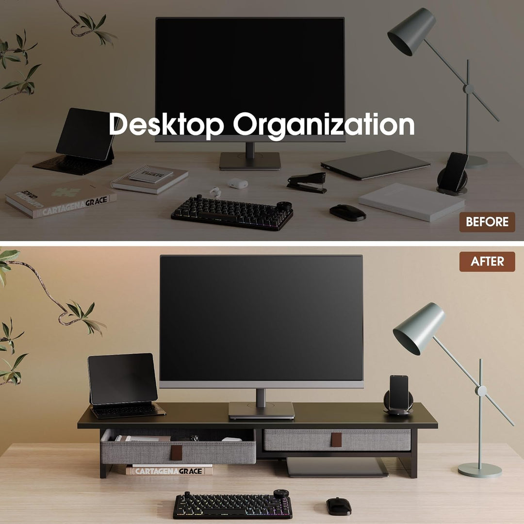 Fenge Dual Monitorständer Riser 2 Etagen Computer Monitor Ständer mit Schublade für PC Laptop Drucke