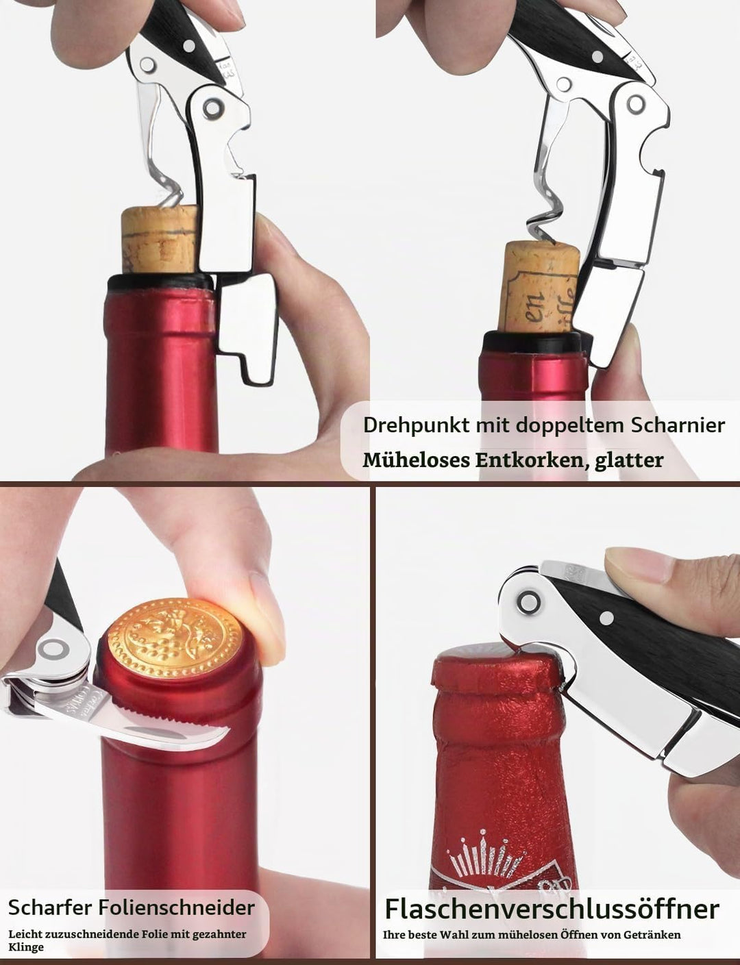 CORKAS Kellnermesser - Profi Korkenzieher multifunktionaler Weinöffner, Folienschneider und Flaschen