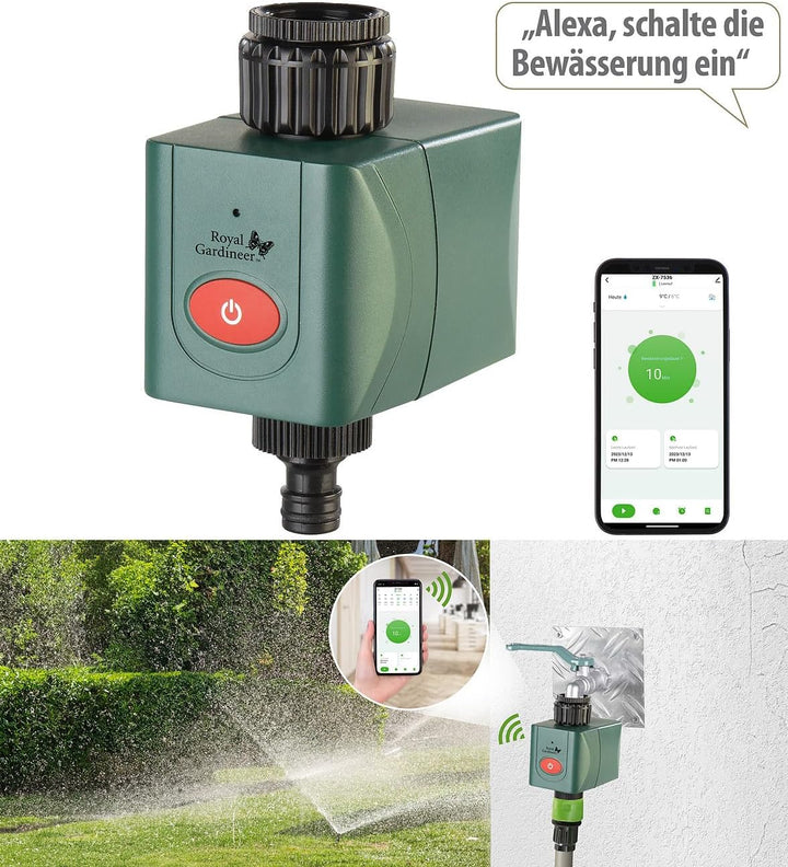 Royal Gardineer Elesion Bewässerung: WLAN-Bewässerungscomputer mit Ventil, Wetterdatenabgleich per A