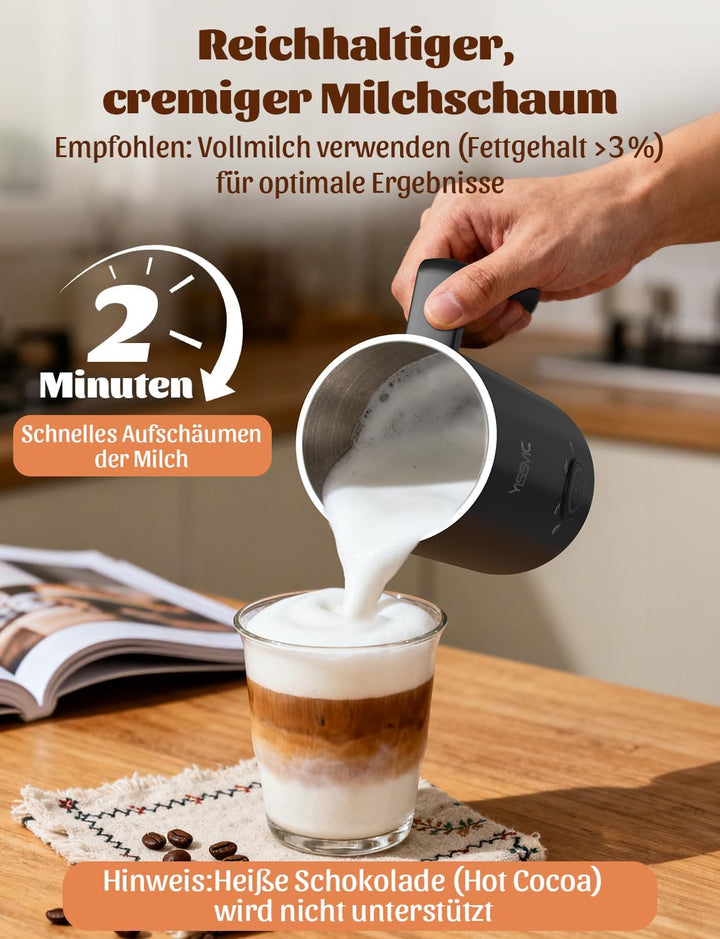 YISSVIC Milchaufschäumer Elektrisch 4-in-1 Automatischer Milchaufschäumer 500W Antihaftbeschichtung