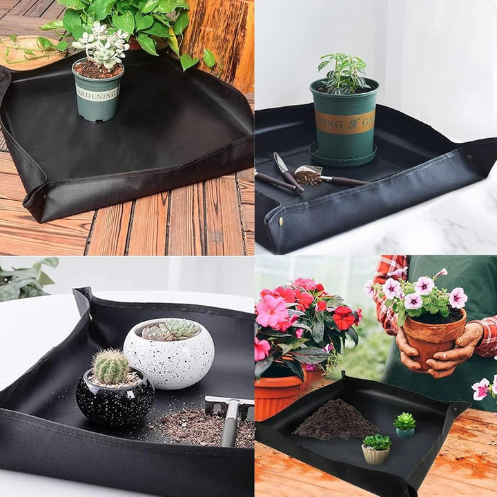 16 Stück Umtopfmatte,wasserdichte Gartenmatte Pflanzmatte, 75x75cm pflanzunterlage mit Mini-Gartenwe