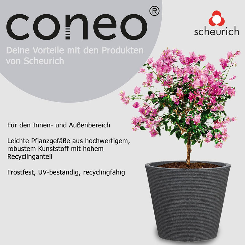 Scheurich Coneo, Pflanzgefäss aus Kunststoff, Schwarz-Granit, 49 cm Durchmesser, 39,4 cm hoch, 46 l