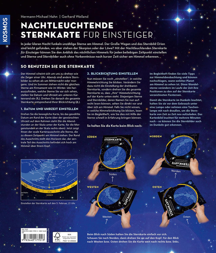 Nachtleuchtende Sternkarte für Einsteiger: Einfach drehen, sicher erkennen. Die grosse Sternkarte mi