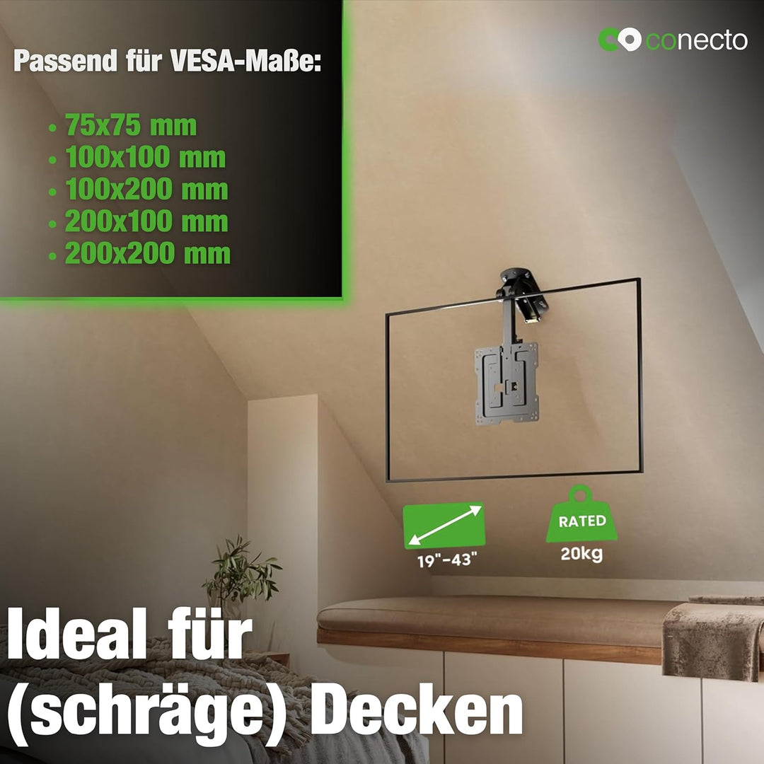 Conecto Deckenhalterung für Fernseher, geeignet für 19-43 Zoll, klappbar, höhenverstellbar, schwenkb