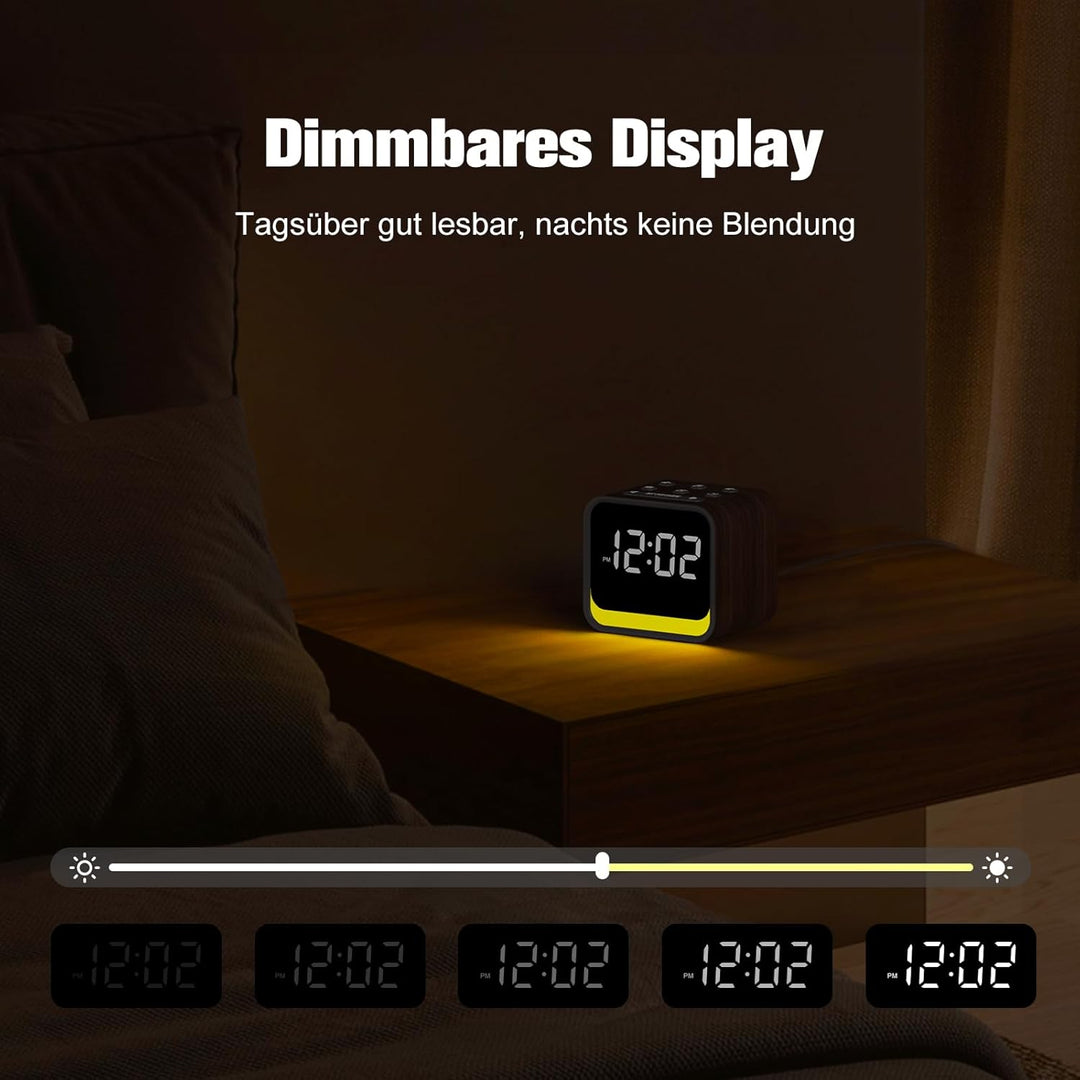 REACHER Radiowecker für das Schlafzimmer, Digitale FM Radiouhr mit Weissrausch-Soundmaschine, 9 Alar