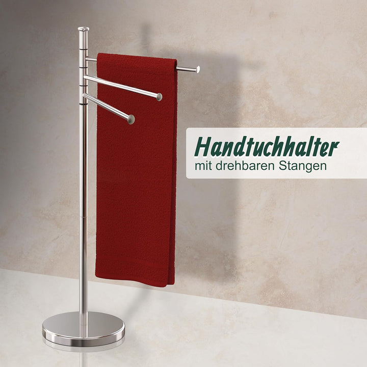 Relaxdays Handtuchhalter, 3 bewegliche Stangen, HBT: 85,5 x 42 x 22 cm, Edelstahl, Badezimmer, Handt