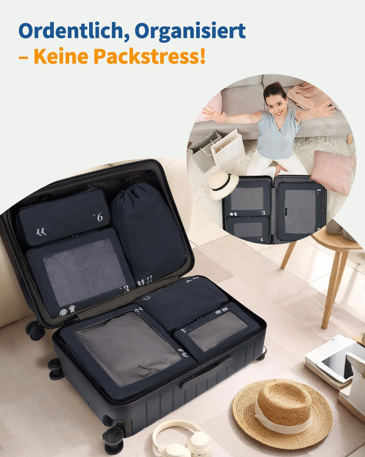 ECOHUB 7 Teilig Koffer Organizer Set, Packing Cubes mit Reissverschluss, Recyceltes PET Packwürfel S