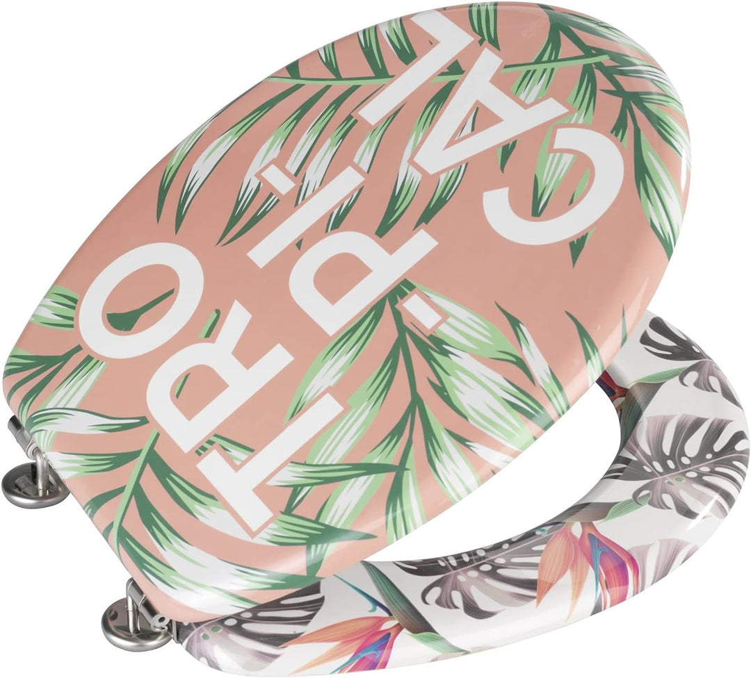 WENKO WC-Sitz Tropical - Toiletten-Sitz, MDF, 37 x 41 cm, Mehrfarbig
