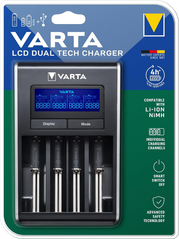 VARTA Akku Ladegerät, Batterieladegerät für AA/AAA, Dual Tech Charger, 4 Lademodi, Temperaturkontrol