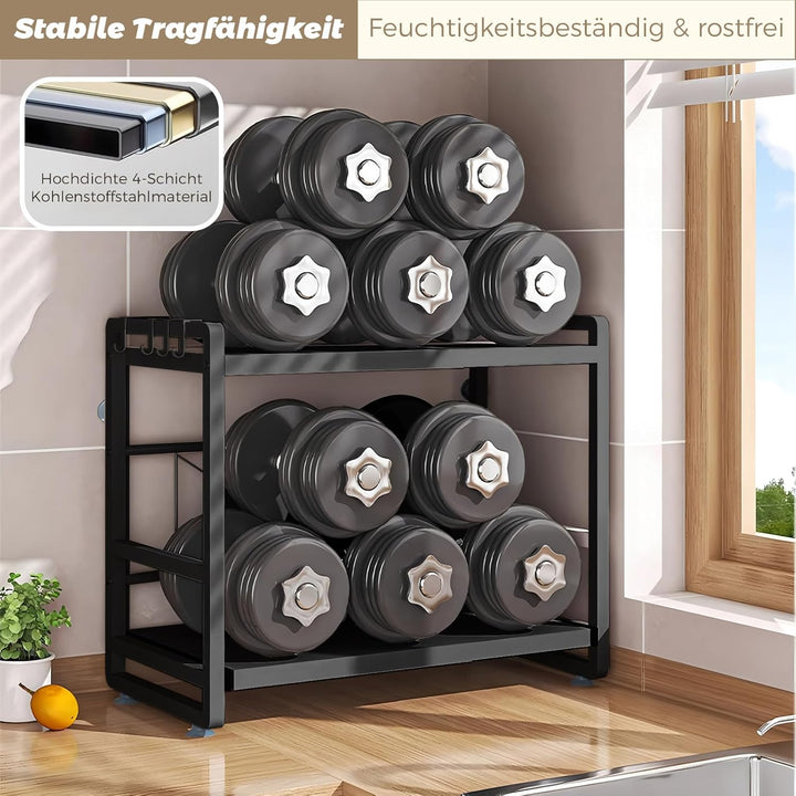 2-stüfiges Mikrowellenregal – Höhenverstellbare & Ausziehbare Küchen-Ablage mit Schublade – Aus Kohl