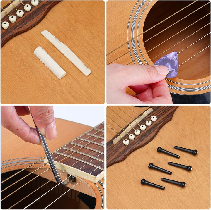 LEKATO Gitarre Reparatur Set, 72Stk Gitarren Pflege Wartung Zubehör mit Brückenstifte Gitarrensattel