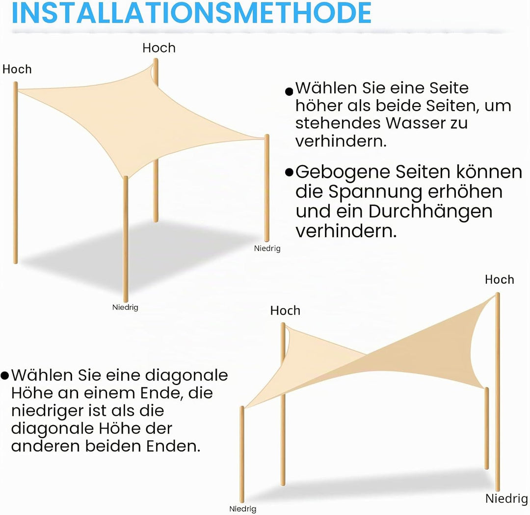 Wasserdichtes Rechteckiges Sonnensegel 3x5m 420D Verschlüsseltes Verdicktes Oxford Gewebe 95% UV Bes