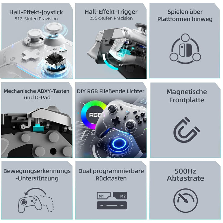Machenike G5 Pro Wireless Controller für Windows PC,Switch,IOS&amp;Android,RGB Lichter,PC Controller Hal