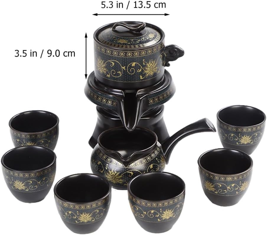 Ciieeo Chinesisches Keramik Teekannen Satz Vintage Kung Fu Teeservice mit 360° Drehbarer Teekanne un
