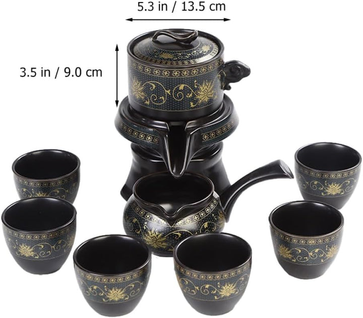 Ciieeo Chinesisches Keramik Teekannen Satz Vintage Kung Fu Teeservice mit 360° Drehbarer Teekanne un