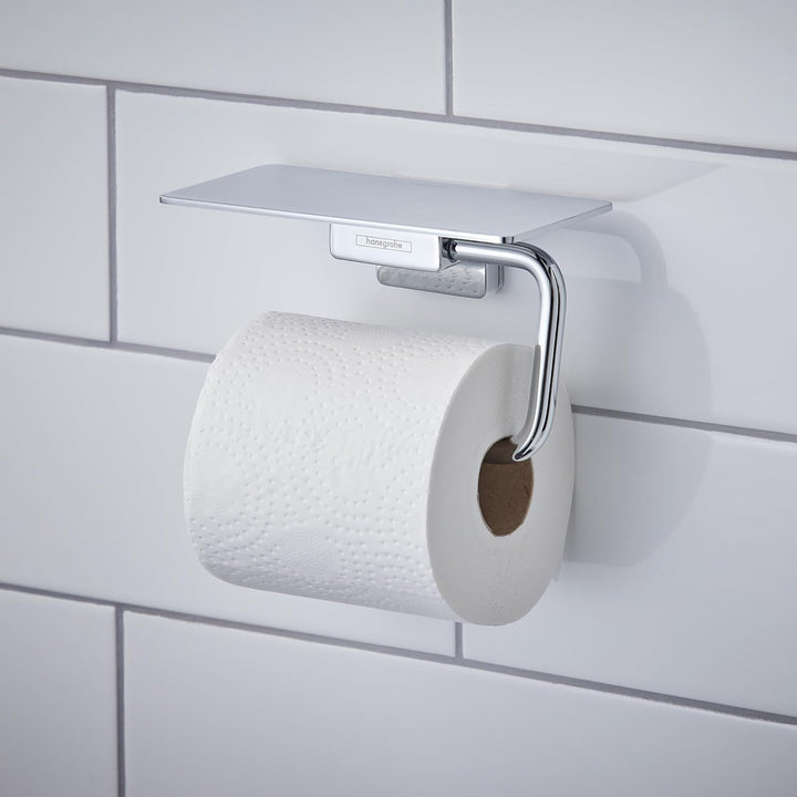 hansgrohe Toilettenpapierhalter AddStoris, Klopapierhalter mit Ablage, Chrom, 1 Rolle 1 Rolle mit Ab