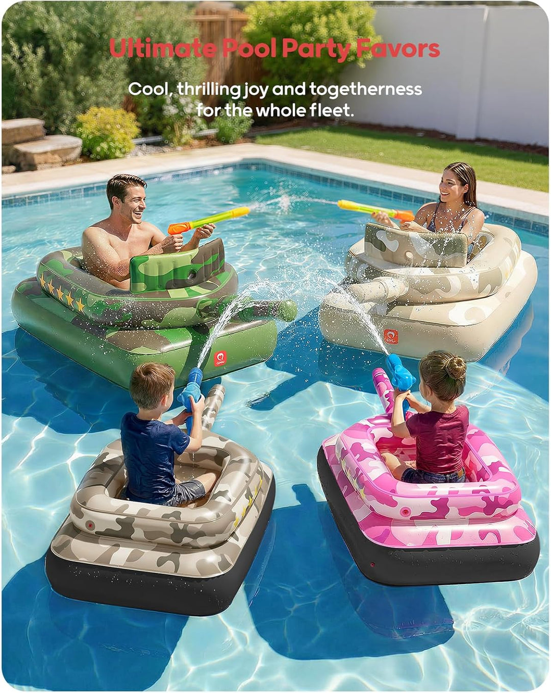 QPAU Kinder-Panzer-Pool-Schwimmring mit Wasserkanone, 0,35 mm extra dicke aufblasbare Pool-Spielzeug