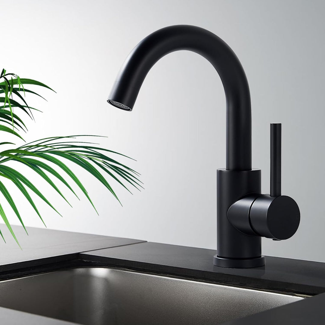 Schwarz Wasserhahn Bad 360° Drehbar, Edelstahl Waschtischarmatur Armaturen Waschbecken Hoch, Einhebe