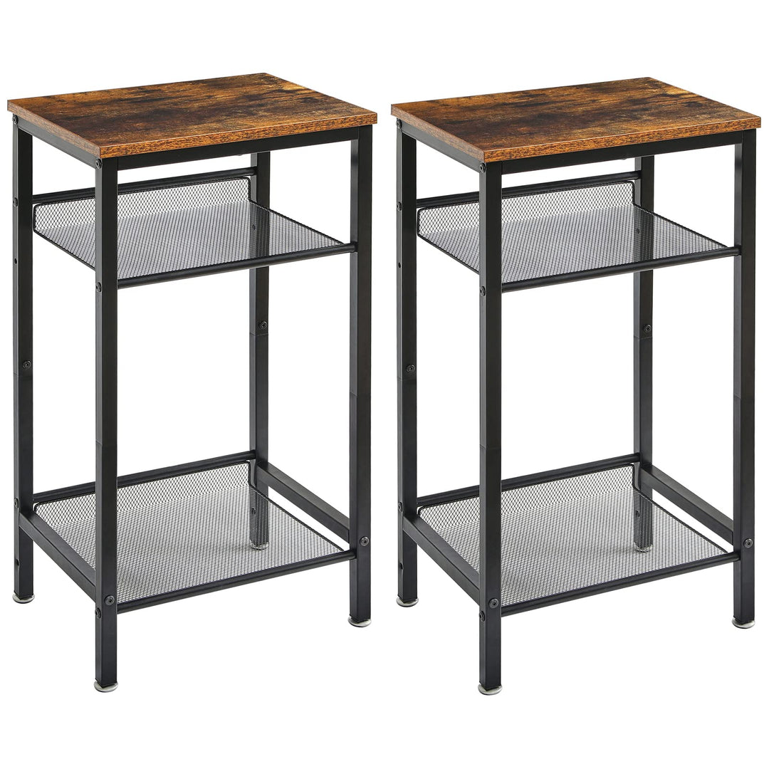 YMYNY 2er Set Beistelltische, Nachttisch mit Regalen, Telefontisch, Industriestil, Mesh verstellbar,