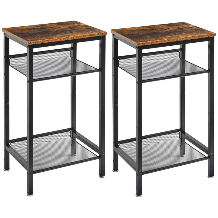 YMYNY 2er Set Beistelltische, Nachttisch mit Regalen, Telefontisch, Industriestil, Mesh verstellbar,