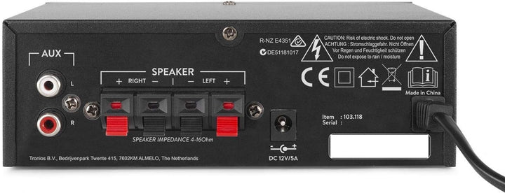 MAX AV340 Mini HiFi Verstärker mit Bluetooth 100 Watt - Kompakter Mini Verstärker HiFi Stereo, RCA A