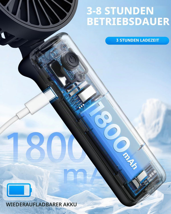 Tragbarer Handventilator,Mini-Schreibtischventilator Faltbar 1800mAh,180° Rotation,3 Geschwindigkeit