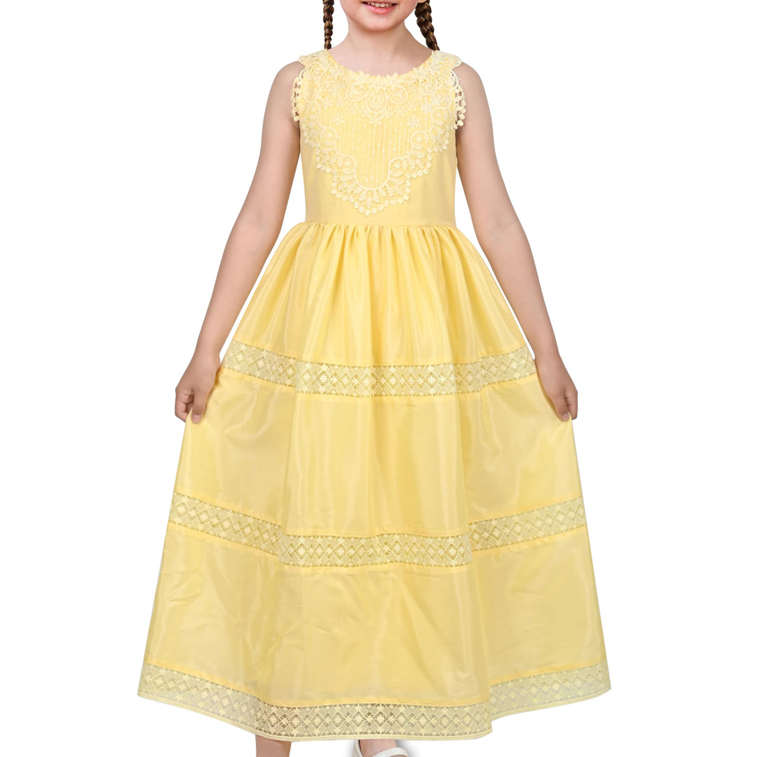 Sunny Fashion Mädchen Kleid Blume Schnüren Saum Hochzeit Erstkommunion Gr. 110-158 122 Gelb, 122 Gel