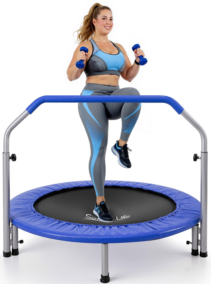 SereneLife Portable & Foldable Trampoline - 40' in-Home Mini Rebounder with Adjustable Handrail, Fit