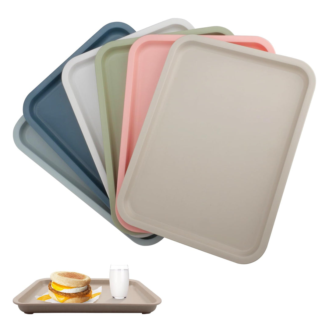 6 Stück Serviertablett Kunststoff Rechteckig Tablett rutschfest | 31x23cm, Stapelbar, Tablett Servie