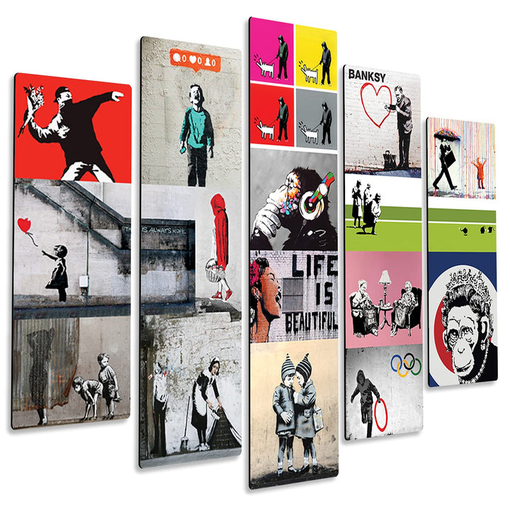 Giallobus - 5 Multi Panel Art Board - Banksy - Banksy Collage - MDF-Holz - 140x100 140x100 MDF-Holz,