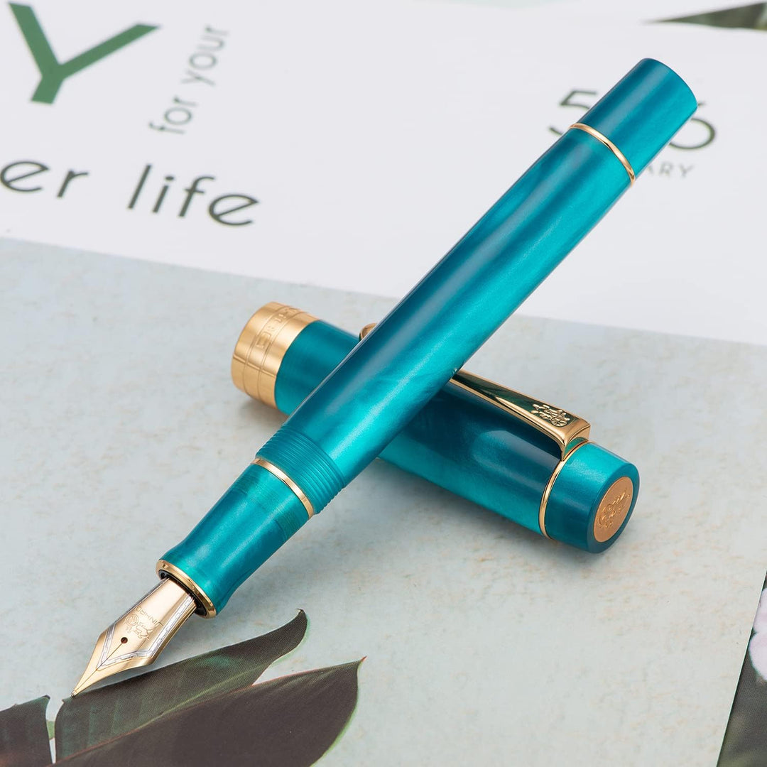Lanxivi Jinhao Classic Füllfederhalter Pfauenblaues Zelluloid, extra feine Feder mit Konverter und S