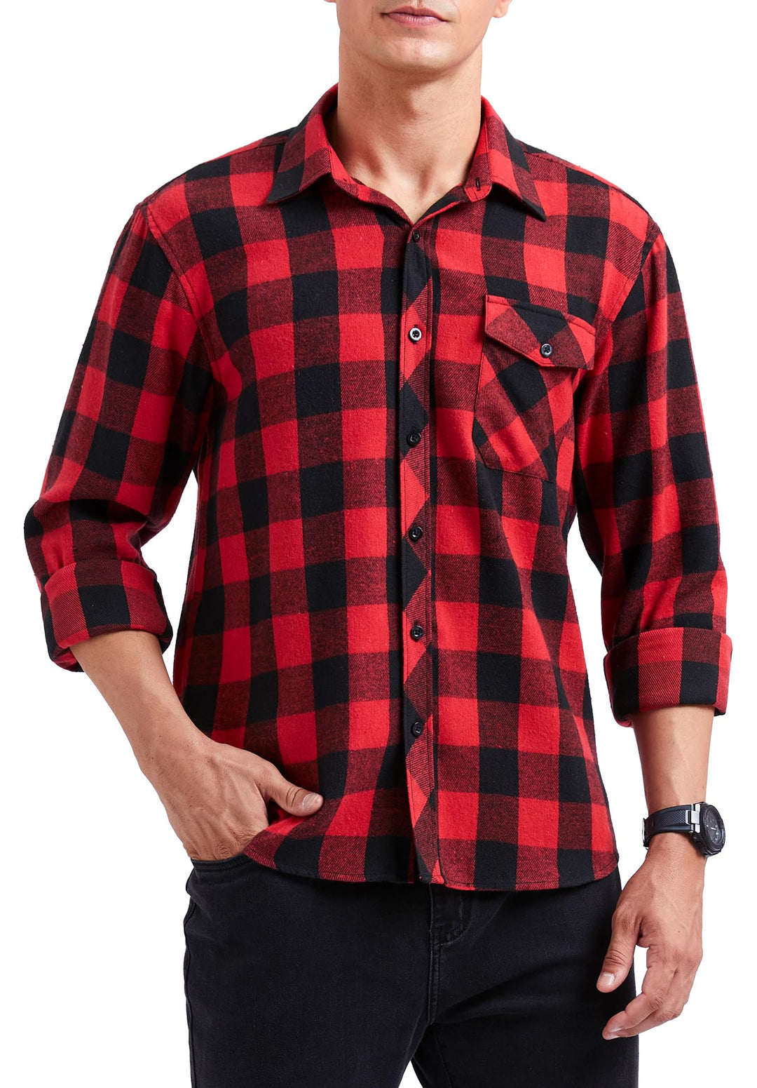 HISDERN Flanellhemd Herren Karierte Hemden Herren Langarm Button Down Baumwolle Holzfällerhemd Regul
