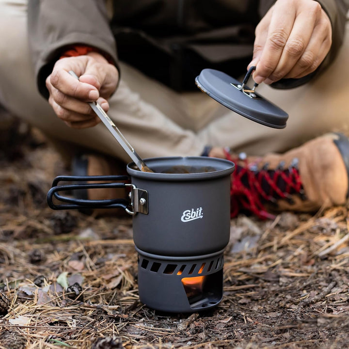 Esbit Trockenbrennstoffkochset - Outdoor Camping Kocher 585 ml mit Aluminium Topf - klappbare Griffe