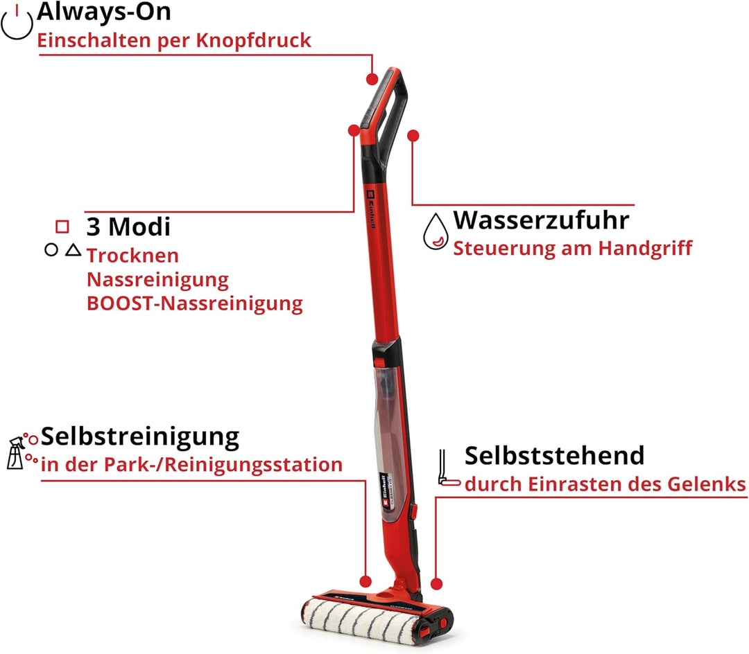 Einhell Akku-Hartbodenreiniger CLEANEXXO Power X-Change (18 V, 290 mm Bürstenwalze, BOOST-Modus, Sel