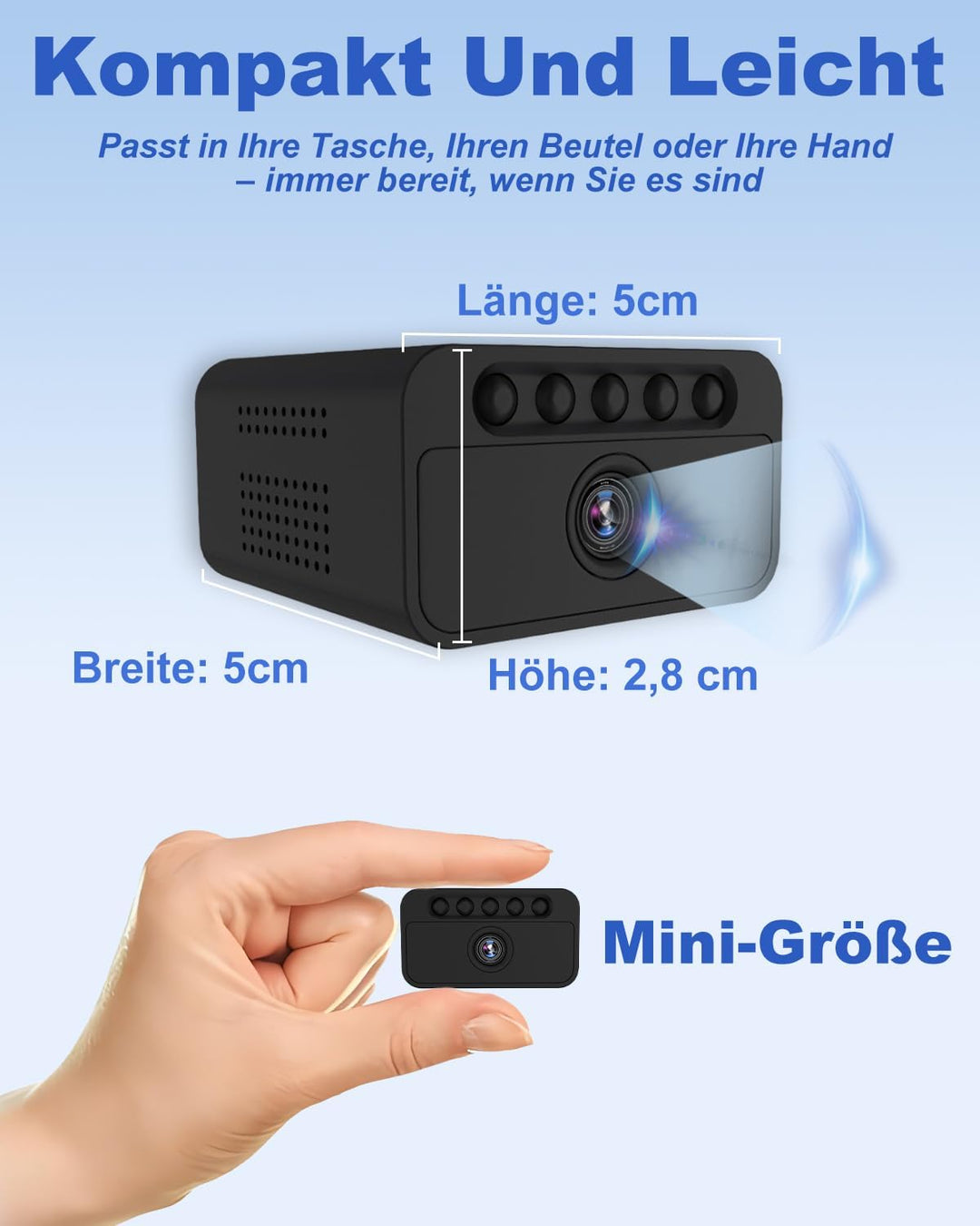 Bextgoo Mini Kamera, WLAN/AP Hotspot/Ohne WLAN, 4K Überwachungskamera Innen mit 64GB Speicherkarte,